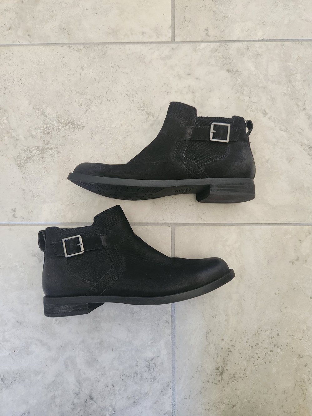 Abeo Yana Black Suede Ankle Chelsea Boots with Side Buckle
